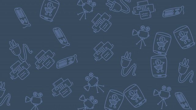 Dynamic sequence of playful icons drifting across a chalkboard background.