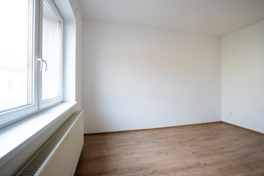 empty apartment, bedroom or study, for sale, no furniture, no curtains