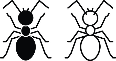 Ant insect silhouette icon set, solid and outline bug vector illustration isolated for biology pest control and nature design © LITON