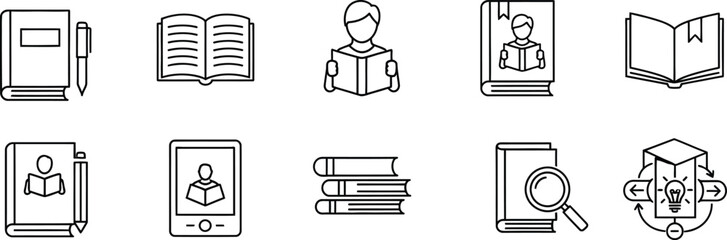 Collection of book and education related icons