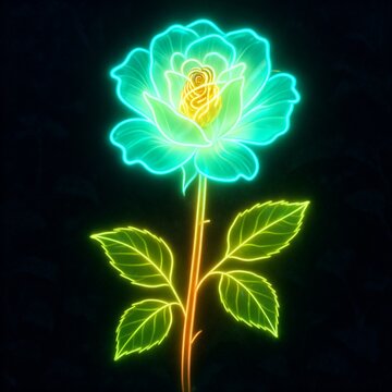 Neon Lotus with  Layered Petals in Jade Green and Gold Glow
