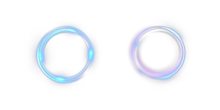 Light blue and purple neon ring circles glowing on black background, abstract energy frame effect.