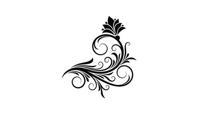 Fototapeta premium Elegant black floral ornament design with intricate swirls and a blossoming flower, perfect for decorative elements, wedding invitations, or borders.
