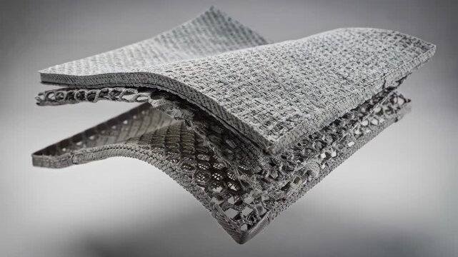 Medium shot of engineered spacer weave fabric showcasing layered textures designed for enhanced cushioning and breathability in technical gear applications.