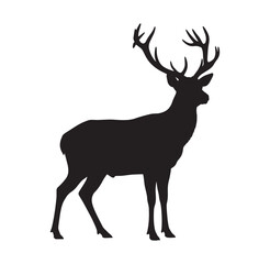 Fototapeta premium black silhouette of a deer with large antlers standing alone