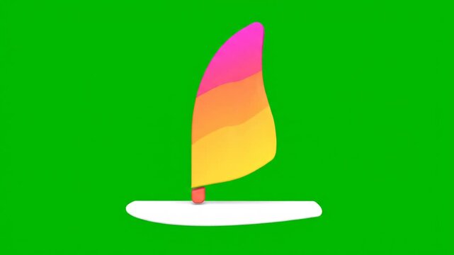 Colorful sailboat with pink, orange, and yellow sail isolated on green background