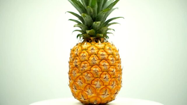 Fresh pineapple fruit with green leaves on top isolated on white background