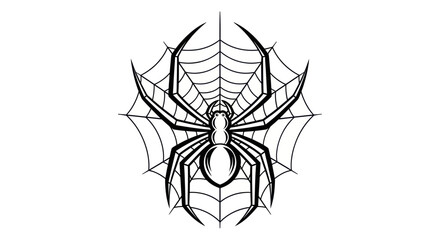 Black and white vector illustration of a spider and its web on white background © Ditanjay