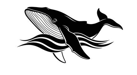 Fototapeta premium Black and white whale illustration aquatic mammal in a minimalist style