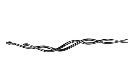 Twisted metallic snakes long banner background 3D rendering. Silver metal snake tribal fashion 3D element isolated