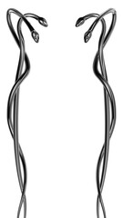 Twisted metallic snakes frame stories background 3D rendering. Silver metal snake tribal fashion 3D element isolated