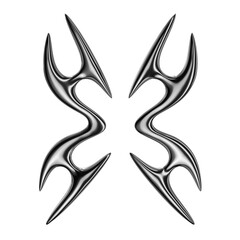Y2K cyber sigilism chrome metal 3D Rendering. Futuristic metallic fashion 3D element isolated