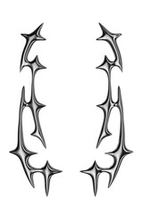 Y2K cyber sigilism chrome metal frame 3D Rendering. Futuristic metallic stories background element isolated