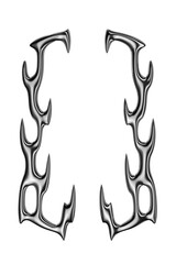 Y2K cyber sigil chrome metal frame 3D Rendering. Futuristic metallic heavy metal devil hell background element isolated