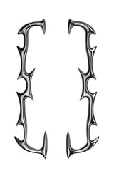 Y2K cyber sigil chrome metal frame 3D Rendering. Futuristic metallic stories background element isolated