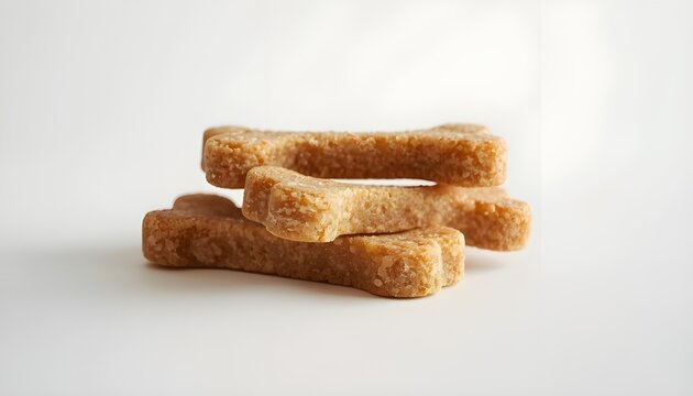 A stack of healthy dog treats on a white background