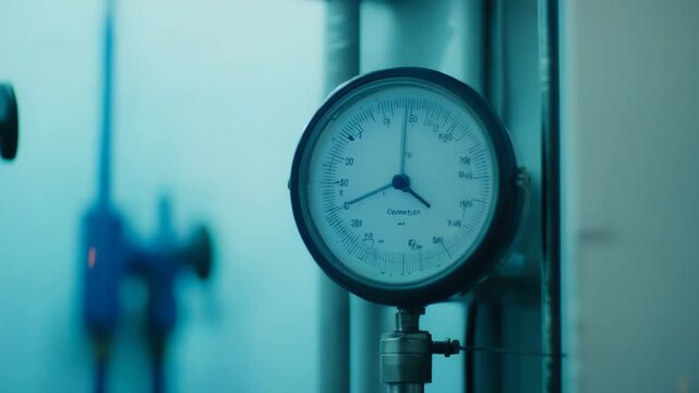 Pressure gauge monitoring vital measurements within a facility, indicating current operating conditions for precise control and safety in manufacturing and scientific environments
