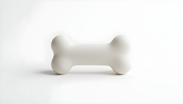 A white ceramic dog bone sits on a plain white background, casting a subtle shadow.