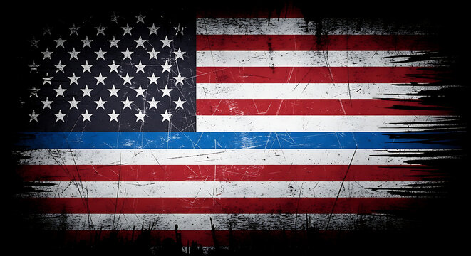 Distressed American Flag Thin Blue Line &ndash; Grunge Patriotic Law Enforcement Design, Dark Blue Stripe Police Honor USA