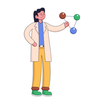 An illustration showing physicist designed in flat style