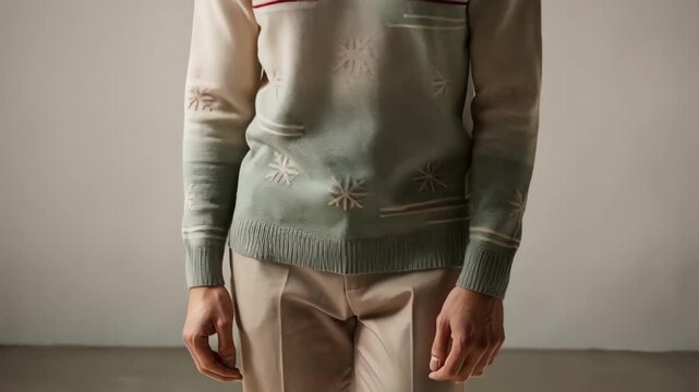 Medium shot highlighting a subtle holiday sweater with minimalist design elements and soft hues ideal for understated seasonal wear.