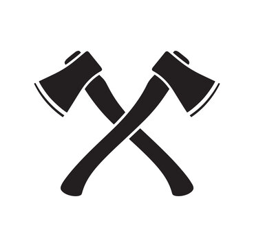 Two crossed axes on white background for logo or symbol use