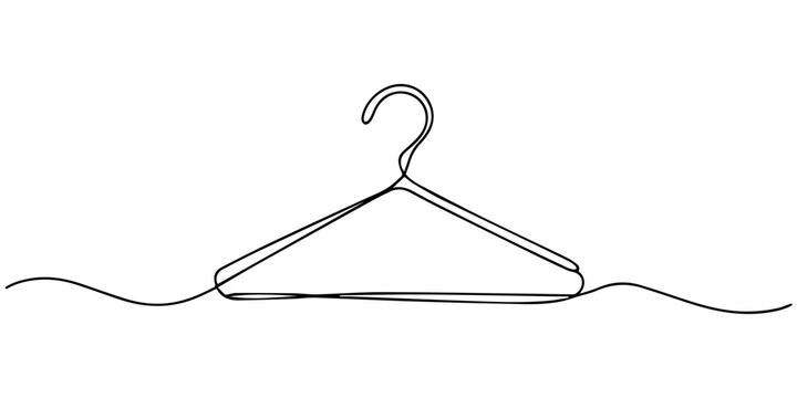 Clothes hangers continuous one line art drawing of minimalist style outline art on white background vector illustration, Clothes Hanger Continuous Line Icon, hanger icon continuous line drawing.