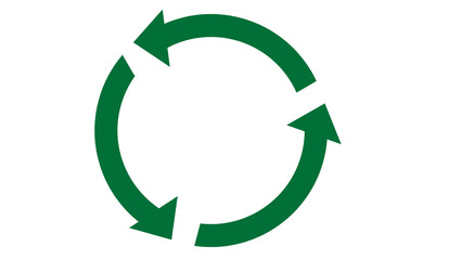 Obraz premium Solid green arrows forming a three-part circular process. Clean, modern icon representing cycles, recycling, or continuous improvement.