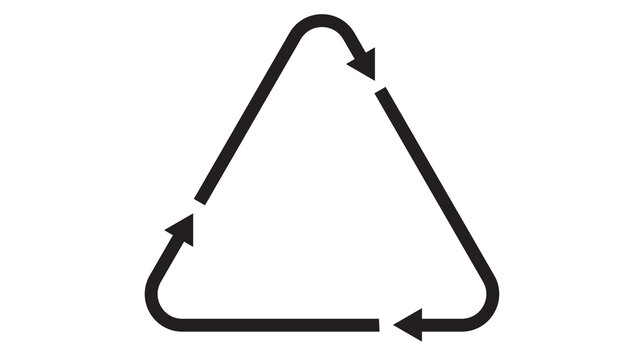 Bold black triangular recycling symbol with rounded corners and arrows. Universal icon for sustainability, circular economy, and waste reduction.