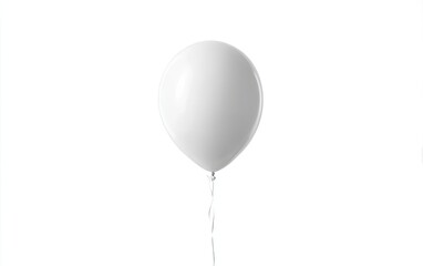 A solitary white balloon hangs, centered, against a pure white backdrop
