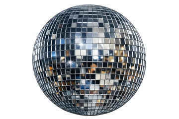 Disco ball reflecting light, creating shimmering effects, symbolizing party, dance, celebration, events, and entertainment concept