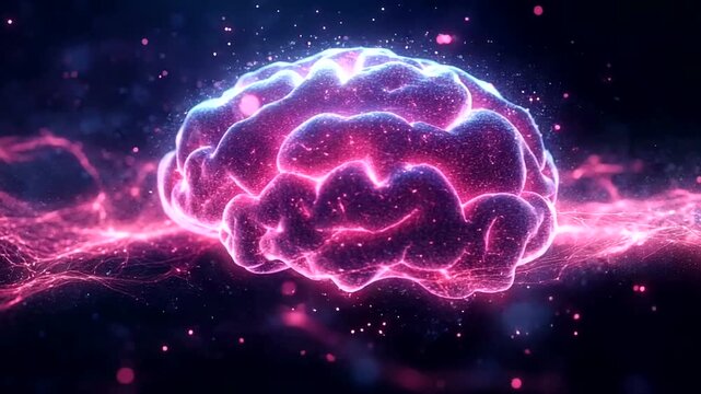 Vibrant digital brain with glowing neural connections in space