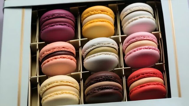 Colorful French Macarons Dessert in Gift Box