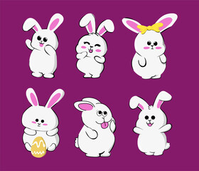 Cute cartoon bunnies collection for easter and spring