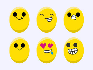 Collection set Playful yellow egg characters with various expressions, cute emoticon yellow egg character