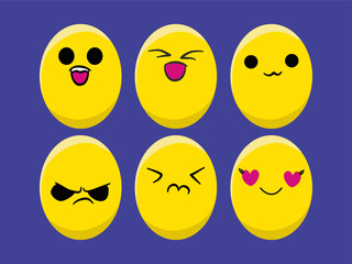 Collection set Playful yellow egg characters with various expressions, cute emoticon yellow egg character
