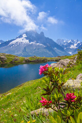 Spectacular view of Mont Blanc massif from lac Blanc, Chamonix