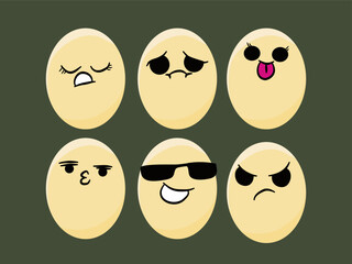Collection set Playful egg characters with various expressions, cute emoticon egg character