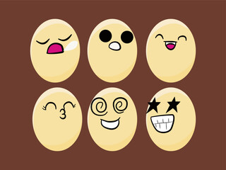 Collection set Playful egg characters with various expressions, cute emoticon egg character