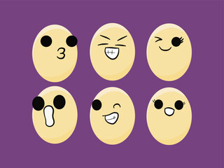 Collection set Playful egg characters with various expressions, cute emoticon egg character