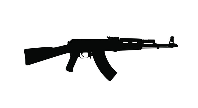 Black ak 47 rifle outline against a white background silhouette