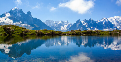Fototapeta premium Spectacular view of Mont Blanc massif from lac Blanc, Chamonix