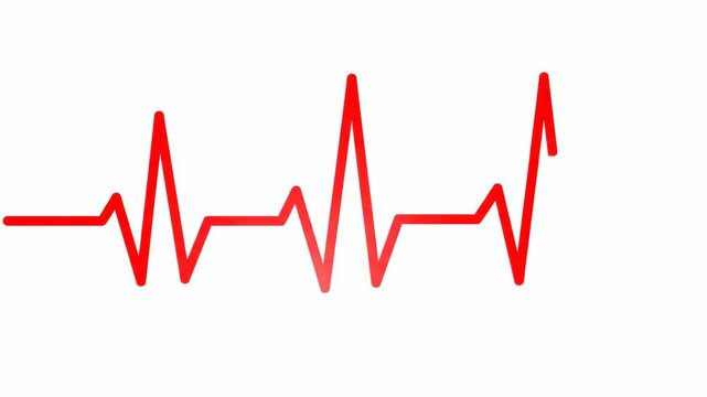 Heartbeat line animation showing revival from a flatline to a normal pulse. Medical concept of resuscitation and recovery with a red ekg waveform on a white background