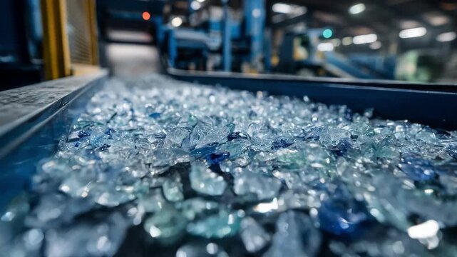 Medium shot capturing the use of highresolution cameras in an optical sorter identifying transparency differences in plastic materials for efficient recycling processes.