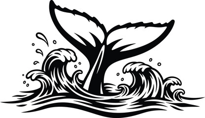 Obraz premium Dramatic whale tail emerging from ocean waves in dynamic motion