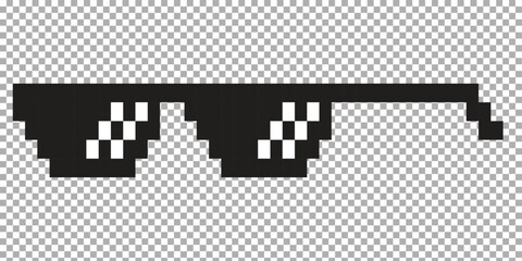 Black pixel glasses. Like a boss meme. Mafia gangster funky logo. Vector illustration graphic design.EPS10
