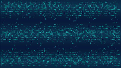 Digital Horizons. Horizontal Binary Data Streams on Deep Navy Blue background