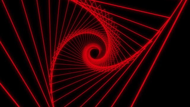 Red Neon Spiral Tunnel Abstract Background. Digital Neon Triangle Spiral Motion Design