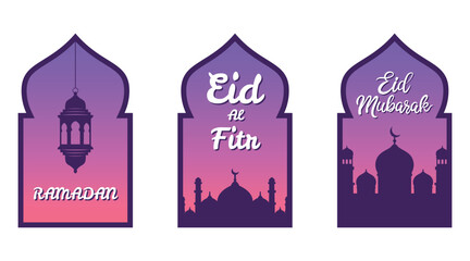 Fototapeta premium Ramadan and eid greeting card set with mosque window arches