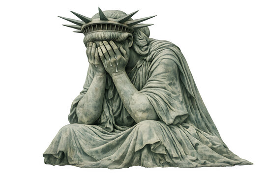 A weeping Statue of Liberty face representing American sorrow and political turmoil